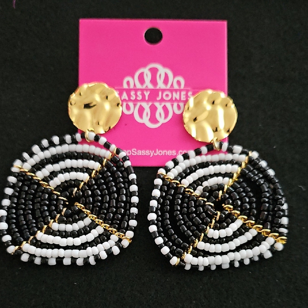 Sassy Jones Gold and Black Beaded Earrings